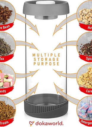 Glass Canisters Set - Kitchen Leakproof Seal Food Storage Jars - Coffee Bean Container - Pack of 5 Glass Canisters With Vacuum Airtight Lids for Cereal, Pet Treats, Nuts, Candy