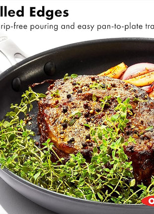 OXO Enhanced 12" Frying Pan Skillet, PFAS-Free Ceramic Nonstick, Durable Hard Anodized Cookware, Scratch Resistant, Stainless Steel Handle, Good Grips, Dishwasher & Oven safe, Black