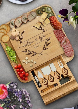 Personalized Charcuterie Board Gift Set - Custom Engraved Charcuterie Boards, Bamboo Cheese Board & Meat Platter - Wedding Gifts, Housewarming Gift for New Home, Anniversary, Birthday, Christmas Gifts