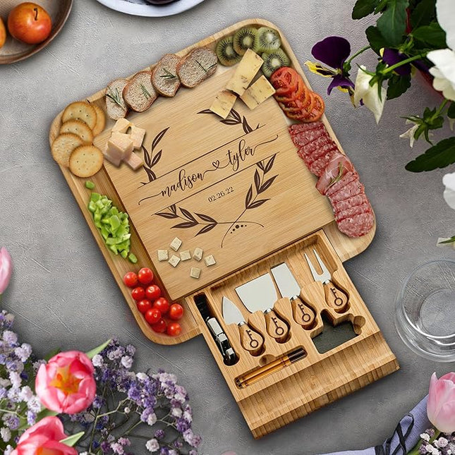Personalized Charcuterie Board Gift Set - Custom Engraved Charcuterie Boards, Bamboo Cheese Board & Meat Platter - Wedding Gifts, Housewarming Gift for New Home, Anniversary, Birthday, Christmas Gifts