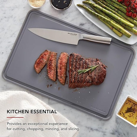 KitchenAid Classic Plastic Cutting Board with Perimeter Trench and Non Slip Edges, Dishwasher Safe, 12 inch x 18 inch, Gray