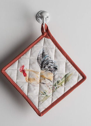 Maison d' Hermine Pot Holders Set 100% Cotton Heat Resistant Potholders 8" x 8" Hot Pads with Loop BBQ, Cooking, Baking, Grilling, Kitchen, Handling Hot Pans Spring/Summer (Pack of 2, Campagne)