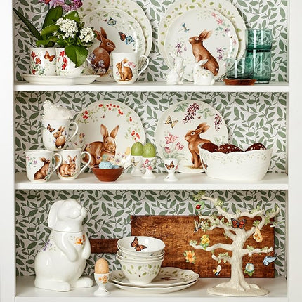 Lenox Dinnerware Set, Butterfly Meadow Bunny 16-Piece Set, Service For 4, Dishwasher Safe, Microwave Safe, Made Of Porcelain, Bowls And Mugs, Plates And Bowls, Easter Dish (Assorted, 16 Pieces)