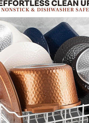 Gotham Steel Hammered 5 Qt Lightweight Dutch Oven Pot with Lid & Holders, Ceramic Non Toxic, Oven Safe & Even Heat Retaining Dutch Oven for Bread Baking Sourdough, Soup, 70% Lighter than Cast Iron