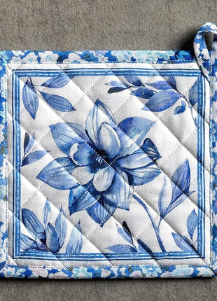 Maison d' Hermine Pot Holders 100% Cotton Heat Resistant Potholders 8" x 8" Hot Pads with Loop BBQ, Cooking, Baking, Grilling, Kitchen, Handling Hot Pans Spring/Summer (Pack of 1, Summer Blues)