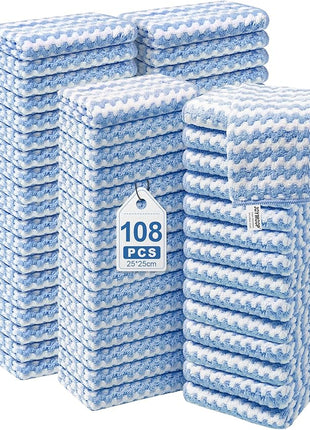 JOYMOOP 108 Packs Microfiber Cleaning Cloths, 10" x 10" Reusable Kitchen Towels, Lint-Free Cleaning Rags, Super Absorbent Cleaning Cloths for Kitchen, Car, and Household Cleaning, Blue