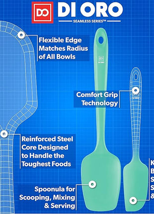 DI ORO Silicone Spatula Set - Rubber Kitchen Spatulas for Baking, Cooking, & Mixing - 600°F Heat-Resistant & BPA Free Silicone Scraper Spatulas for Nonstick Cookware - Dishwasher Safe (3pc, Mint)