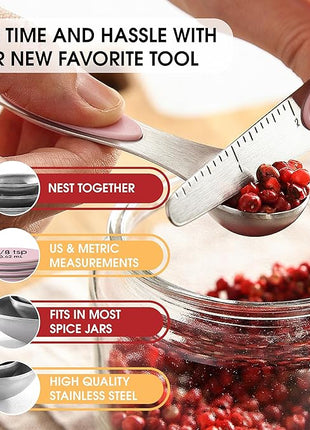 Spring Chef Stainless Steel Magnetic Measuring Spoons Set of 8 with Leveler, Dual Sided Teaspoon & Tablespoon Measuring Spoons with Strong Magnets, Kitchen Gadgets for Baking & Cooking - Pink Lemonade