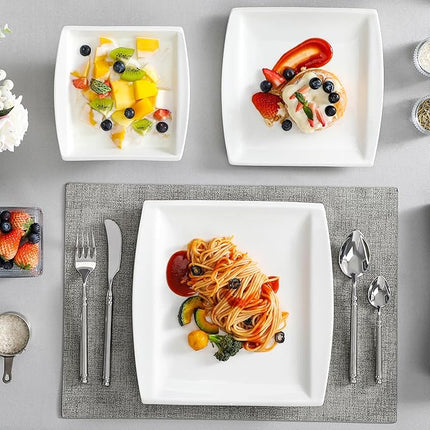 MALACASA Plates and Bowls Sets, Square Dinnerware Sets for 6 (30pcs), Series Blance