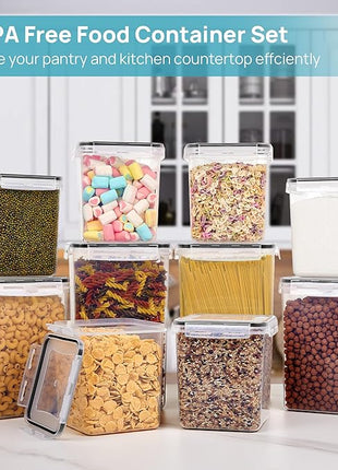 Vtopmart 10 PCS Flour and Sugar Storage Container, Large Airtight Food Canisters with Lids for Kitchen, Pantry Organization, BPA Free, Black