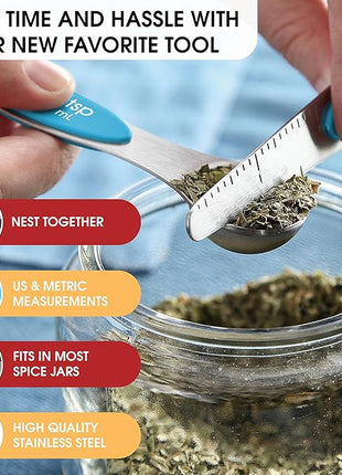 Spring Chef Stainless Steel Magnetic Measuring Spoons Set of 8 with Leveler, Nesting Teaspoon & Tablespoon Measuring Spoons for Dry and Liquid Ingredients, Kitchen Gadgets for Baking & Cooking - Teal