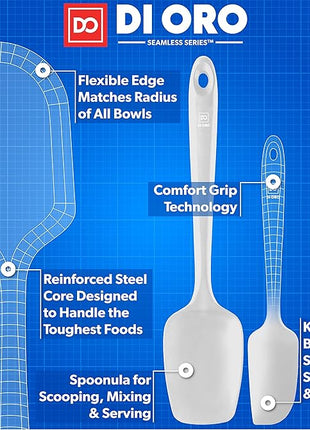 DI ORO Silicone Spatula Set - Rubber Kitchen Spatulas for Baking, Cooking, & Mixing - 600°F Heat-Resistant & BPA Free Silicone Scraper Spatulas for Nonstick Cookware - Dishwasher Safe (3pc, Stone)