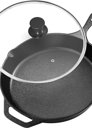 Utopia Kitchen Saute Fry Pan Pre-Seasoned Cast Iron Skillet With Lid, Frying Pan, Cast Iron Pan, Safe Grill Cookware for Indoor & Outdoor Use (1, Black, 10 Inch)