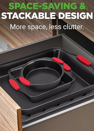NutriChef 10-Piece Nonstick Kitchen Oven Baking Pans - Premium & Stylish Non-Stick Carbon Steel - Commercial Grade Restaurant Quality Metal Bakeware with Silicone Handles - Easy to Clean, NCSBS10S