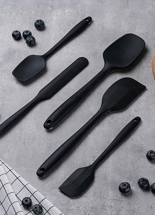 Silicone Spatula Set, 5 Piece Food Grade Rubber Spatulas for Baking, Cooking, and Mixing High Heat Resistant Non Stick Dishwasher Safe BPA-Free (Black)