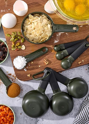 KitchenAid Plastic Measuring Cups and Spoon Set, Set of 9, /4, 1/2, 1/3, and 1 cup sizes, and 1 tbsp, 1/2 tbsp, 1 tsp, 1/2 tsp and 1/4 tsp, Evergreen