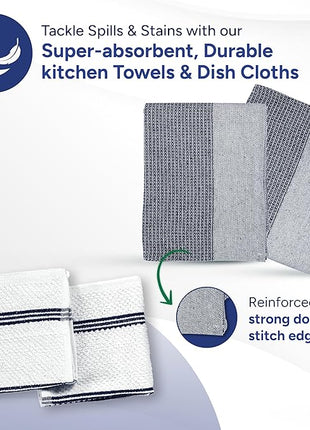 Casa Platino Mini Oven Mitts Set, 8-Piece – 500°F Heat Resistant Silicone Oven Mitts, Potholders for Kitchens, 2 Kitchen Towels & 2 Dish Cloths – Non-Slip & Durable – Indigo