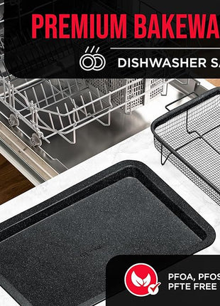 Crisper Tray Gray marble Coating - 2-Piece Set, Non-Stick Basket Design for Healthier Cooking in Regular Ovens - Make Great Crispy Food, Bacon and More, Extra Large Size 19" x 13"