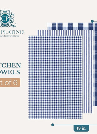 Casa Platino 6PC Kitchen Towels for Washing Dishes, 100% Cotton 18"x28" Kitchen Towels, Super Absorbent, Designed for Rustic Kitchens, Guest Cooking, or Tea-Time Setups – Blue