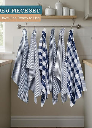 Casa Platino 6PC Kitchen Towels for Washing Dishes, 100% Cotton 18"x28" Kitchen Towels, Super Absorbent, Designed for Rustic Kitchens, Guest Cooking, or Tea-Time Setups – Blue
