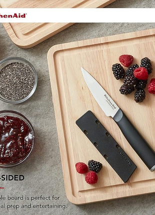 KitchenAid Classic Rubberwood Cutting Board with Perimeter Trench, Reversible Chopping Board, 8-inch x 10-Inch, Natural