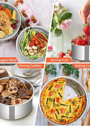 TeamFar 6 Inch Cake Pan, 6” x 3” Deep Round Cake Pan Tier Baking Pans Set Stainless Steel, For Baking Steaming Serving, Healthy & Toxic Free, Deep & Straight Size, Oven & Dishwasher Safe - Set of 4