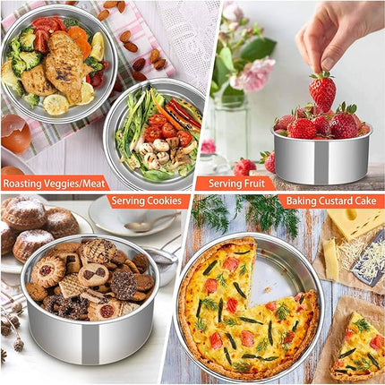 TeamFar 6 Inch Cake Pan, 6” x 3” Deep Round Cake Pan Tier Baking Pans Set Stainless Steel, For Baking Steaming Serving, Healthy & Toxic Free, Deep & Straight Size, Oven & Dishwasher Safe - Set of 4