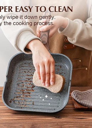 SENSARTE Nonstick Grill Pan for Stove Tops, Versatile Griddle Pan with Pour Spouts, Square Grill Pan for Big Cooking Surface, Durable Grill Skillet for Indoor & Outdoor Grilling. PFOA Free, 11 Inch