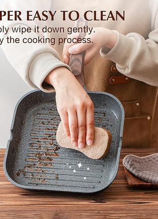 SENSARTE Nonstick Grill Pan for Stove Tops, Versatile Griddle with Pour Spouts, Square Big Cooking Surface, Durable Skillet Indoor & Outdoor Grilling. PFOA Free,12Inch