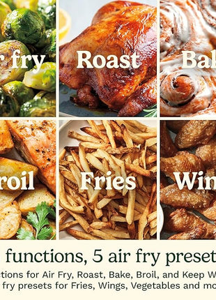 Cuisinart Air Fryer, 6-Quart Basket Large Fryer with 5 Cooking Functions to Roast, Bake, Broil, Air Fry and Keep Warm, 5 Airfryer Presets, Dishwasher-Safe Parts, AIR-200, Stainless Steel & Black