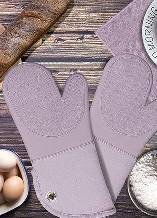 Professional Microwave Silicone Oven Mitts one Pair, Kitchen Mitten Set for Heat Resistant with 500 Degrees, Kitchen Gloves Pot Holder for BBQ Cooking Baking (Purple)