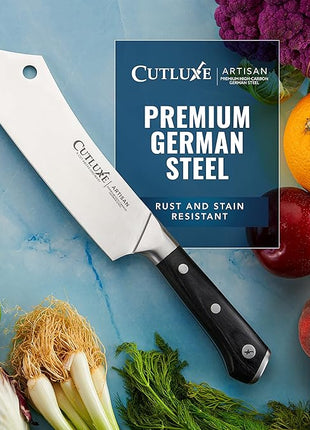 Cutluxe Cleaver Chef Knife – 8" Meat Cleaver Butcher Knife – German Steel Blade, Full Tang, Ergonomic Handle Design – Artisan Series