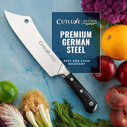 Cutluxe Cleaver Chef Knife – 8" Meat Cleaver Butcher Knife – German Steel Blade, Full Tang, Ergonomic Handle Design – Artisan Series