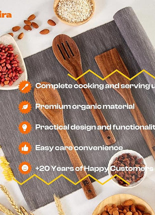Riveira Walnut Wooden Spoons for Cooking Set of 3 – Natural Walnut Wooden Cooking Utensils, Spatula, Spoon - Premium Quality Utensil Set for Non-Toxic Cooking
