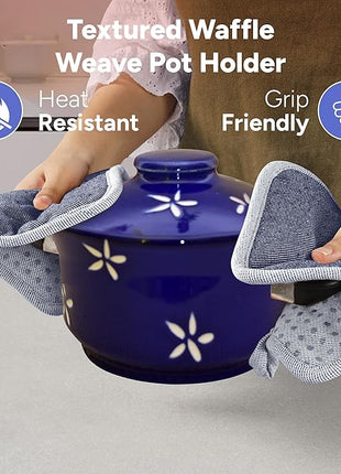 Casa Platino Silicone Oven Mitts & Potholders, 4-Piece – Pot Holders and Oven Mitts for BBQ & Baking, Oven Mitt for Kitchen & Microwave – Heat Resistant Up to 500°F, Durable & Flexible – Indigo