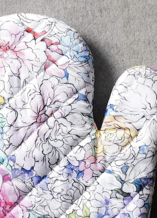 Maison d' Hermine 100% Cotton Oven Mitt & Pot Holder Set (7.5"x13" & 8"x8") Heat Resistant BBQ Cooking Gloves with Loop, Baking, Grilling, Kitchen, Handling Hot Pans Spring/Summer (Floral Love)