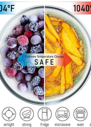 Stackable Space-Saving Set of 5 Nesting Glass Bowls with Acacia Lids for Foodprep, Storage, Mixing & Cooking - Microwave & Oven-ready BPA Free Durable Heat Resistant Inert Borosilicate Glass