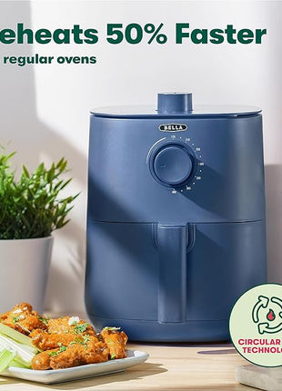 BELLA 2.9QT Manual Air Fryer, No Pre-Heat Needed, No-Oil Frying, Fast Healthy Evenly Cooked Meal Every Time, Removeable Dishwasher Safe Non Stick Pan and Crisping Tray for Easy Clean Up, Matte Blue