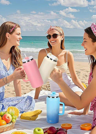 TaroKitc 64 oz Tumbler with Handle, Stainless Steel Insulated Travel Mug Iced Coffee Cup with Lids and Straw, Water Bottle Jug for Gym, Office, Home, Dishwasher Safe, BPA Free(Sky blue)