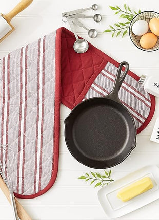 DII Double Strip Chef Kitchen Cooking & Baking Collection, Double Oven Mitt, 35x7.5, Barn Red