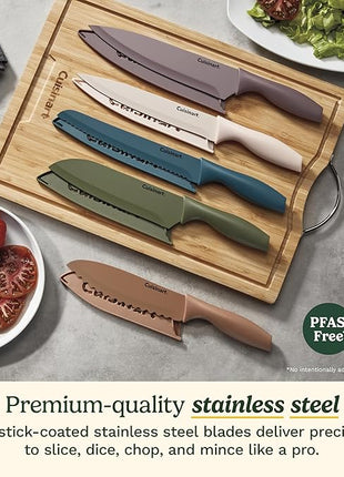 Cuisinart Advantage 12-Piece Kitchen Knife Set, Professional-Quality Nonstick Coated Stainless Steel Knives with Covers, Nonstick Color Coating for Easy Slicing, Ergonomic Handles, G1022-12M