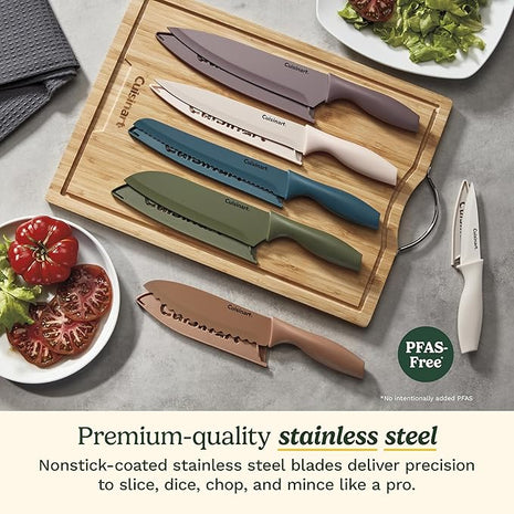 Cuisinart Advantage 12-Piece Kitchen Knife Set, Professional-Quality Nonstick Coated Stainless Steel Knives with Covers, Nonstick Color Coating for Easy Slicing, Ergonomic Handles, G1022-12M