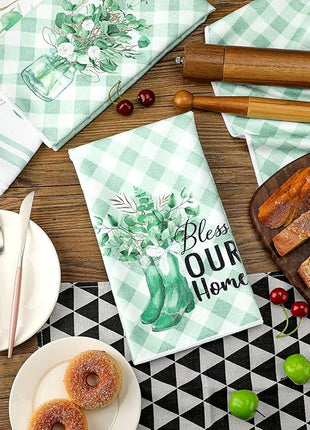 Set of 6 Eucalyptus Kitchen Towels Green Leaves Dishtowels Absorbent Spring Summer Hand Tea Towels 24 x 16 Inch Eucalyptus Lover Gifts Holiday Wedding Gifts for Farmhouse Kitchen Bathroom Decor