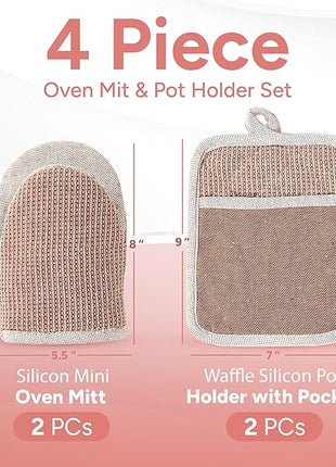 Casa Platino Cute Oven Mitts & Pot Holders, 4-Piece – Oven Mitts Heat Resistant for Grilling & Baking, Pot Holder for Hot Cookware & Microwave – Withstands Up to 500°F, Non-Slip – Canyon Rose