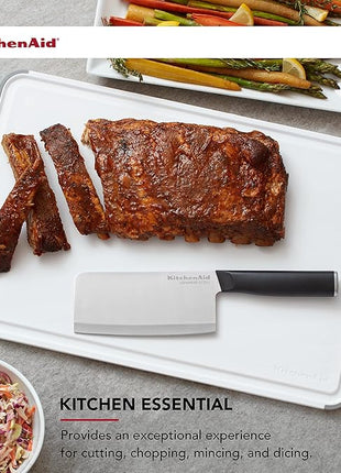 KitchenAid Classic Plastic Cutting Board with Perimeter Trench and Non Slip Edges, Dishwasher Safe, 12 inch x 18 inch, White and Gray