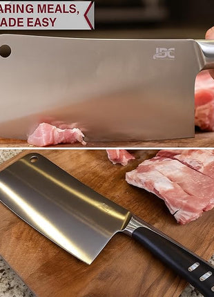 LDC Meat Cleaver Heavy-Duty 7" Inch Knife - High-Carbon Stainless Steel Chef Knife for Meat and Vegetables - Butcher Bone Cutting Knife for Home and Restaurant Use