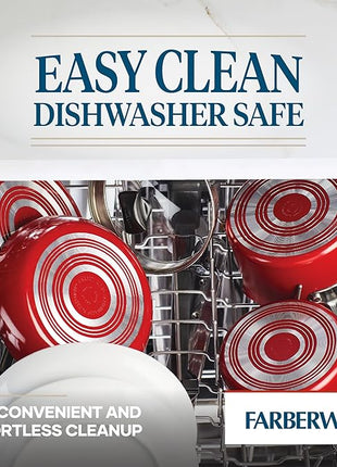 Farberware Cookstart DiamondMax Nonstick Cookware/Pots and Pans Set, Dishwasher Safe, Includes Baking Pan and Cooking Tools, 15 Piece - Red
