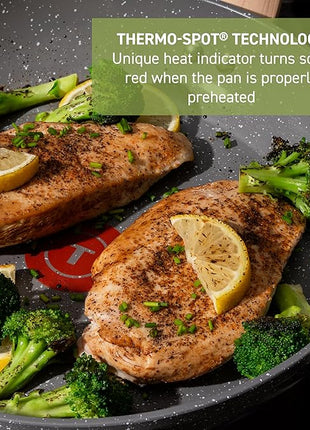 T-fal Revive Ceramic Cookware Sets, Pots and Pans Set Nonstick, (12 pieces), Ceramic Non stick Coated, Frying Pan, Oven Safe Up To 350°F, Grey Granite