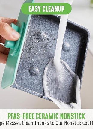 GreenLife 3-in-1 Breakfast Maker Station, Healthy Ceramic Nonstick Dual Griddles for Eggs Meat Sausage Bacon Pancakes and Breakfast Sandwiches, 2 Slice Toast Drawer, Easy-to-use Timer, Turquoise