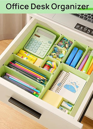 Vtopmart 25 PCS Plastic Drawer Organizers Set, 4-Size Versatile Bathroom and Vanity Drawer Organizer Trays, Storage Bins for Makeup, Bedroom, Kitchen Gadgets Utensils and Office